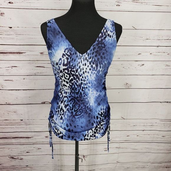 Croft & Barrow KH90453D D-Cup Tummy Slimmer Blue Navy Animal Tankini BathingSuit - Picture 11 of 11